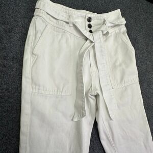 Freedom Straight Leg Pants White High Rise Belted Button Fly Raw Hem Utility